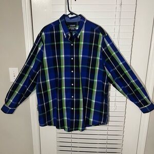 XLT NWOT Men's Chaps Blue, Green, and Black Long-Sleeve Button Down Shirt